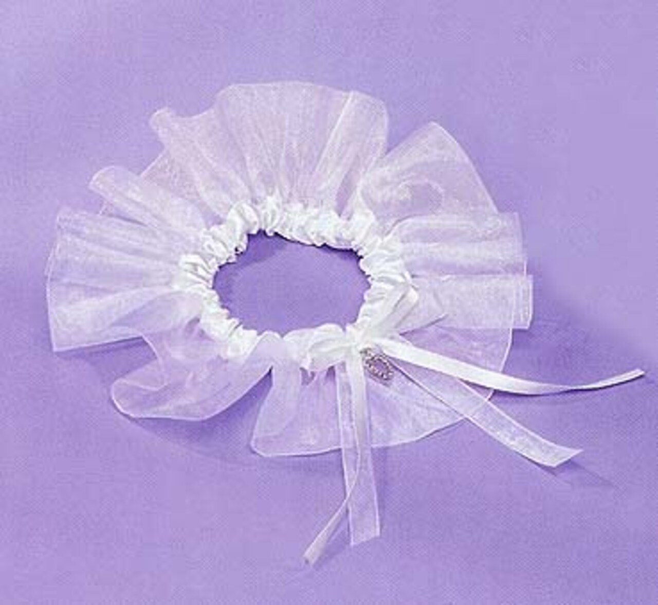 Russ 26" White Satin Wedding Garter With Rhinestone Heart Charm